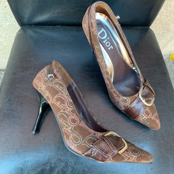 ๐ DIOR authentic Vintage brown sparkly monogram leather strap high heels ๐ - Picture 2 of 16